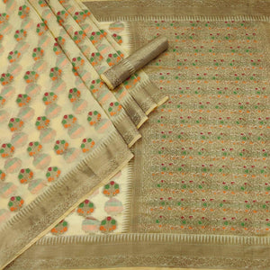 Cream Woven Organza Saree