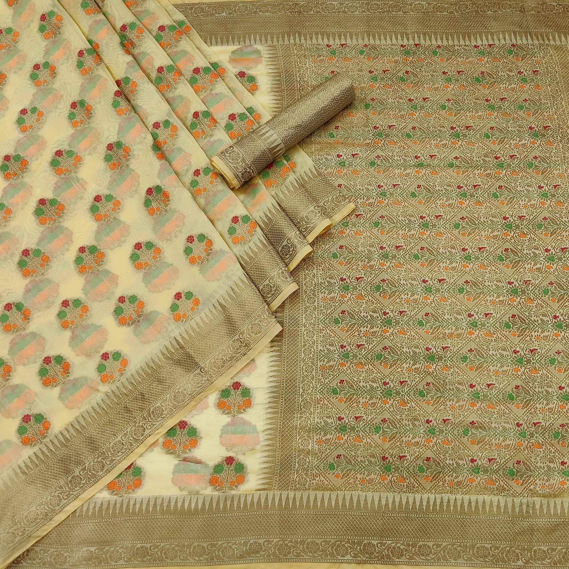 Cream Woven Organza Saree