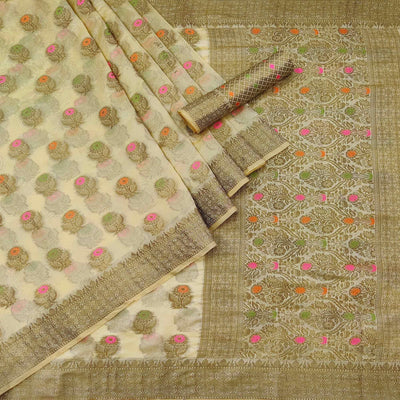 Cream Woven Organza Saree