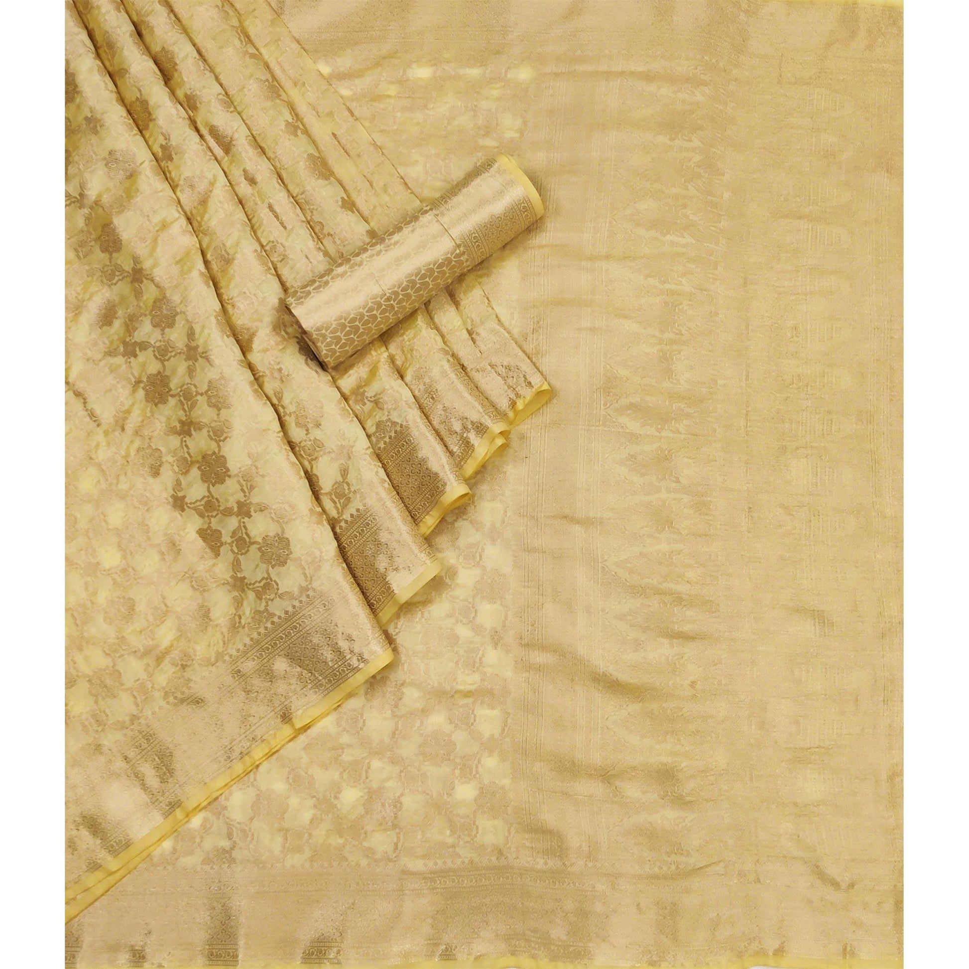 Cream Woven Organza Saree