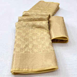 Cream Woven Organza Saree