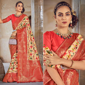 Cream Woven Patola Art Silk Saree