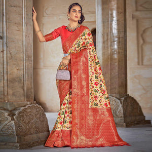 Cream Woven Patola Art Silk Saree
