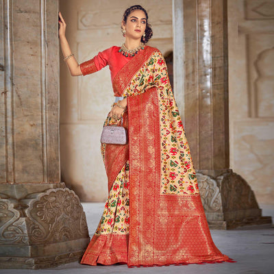 Cream Woven Patola Art Silk Saree