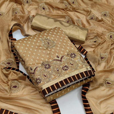 Cream Zardosi Work Fancy Fabric Dress Material