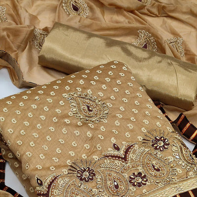 Cream Zardosi Work Fancy Fabric Dress Material