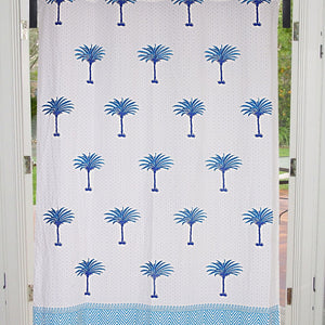 Sky Blue Palm Polka Cotton Grommet Curtain