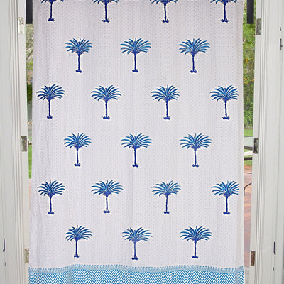 Sky Blue Palm Polka Cotton Grommet Curtain