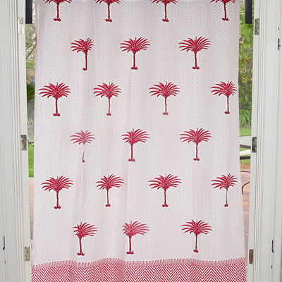 Sweet Pink Palm Polka Cotton Grommet Curtain