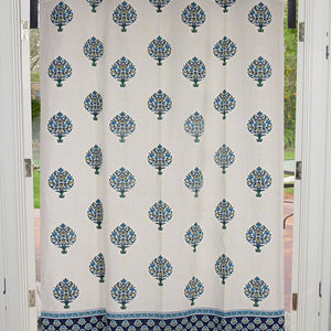 Royal Blue Floral Bouquet Cotton Grommet Curtain