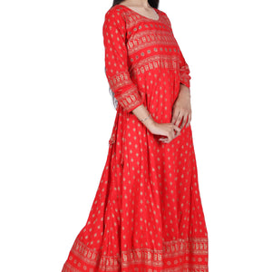 Berry Red Printed Cotton Flared Kurta