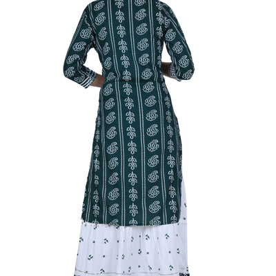 Green Printed Cotton Kurta and Skirt Set