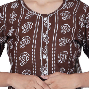 Brown Printed Cotton Kurta and Skirt Set