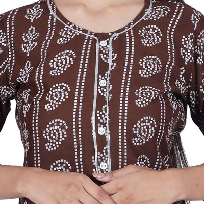 Brown Printed Cotton Kurta and Skirt Set