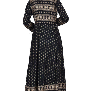 Black Printed Cotton Flared Kurta
