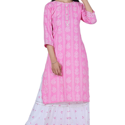 Light Pink Cotton Kurta and Skirt Set