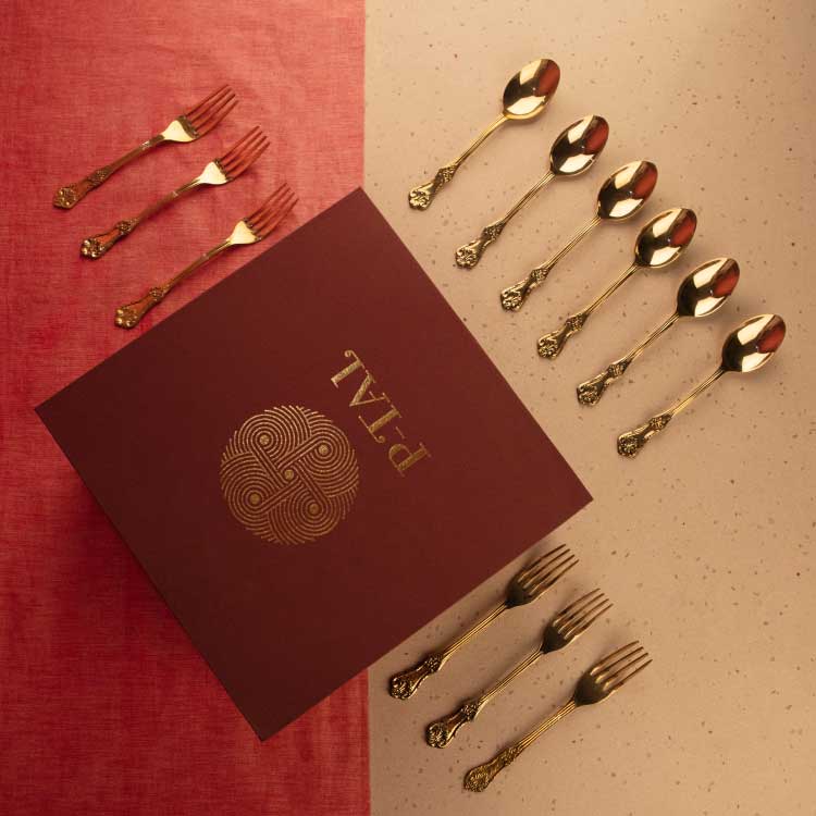 Gift Box of Cutlery (Engraved Brass Forks & Spoons)