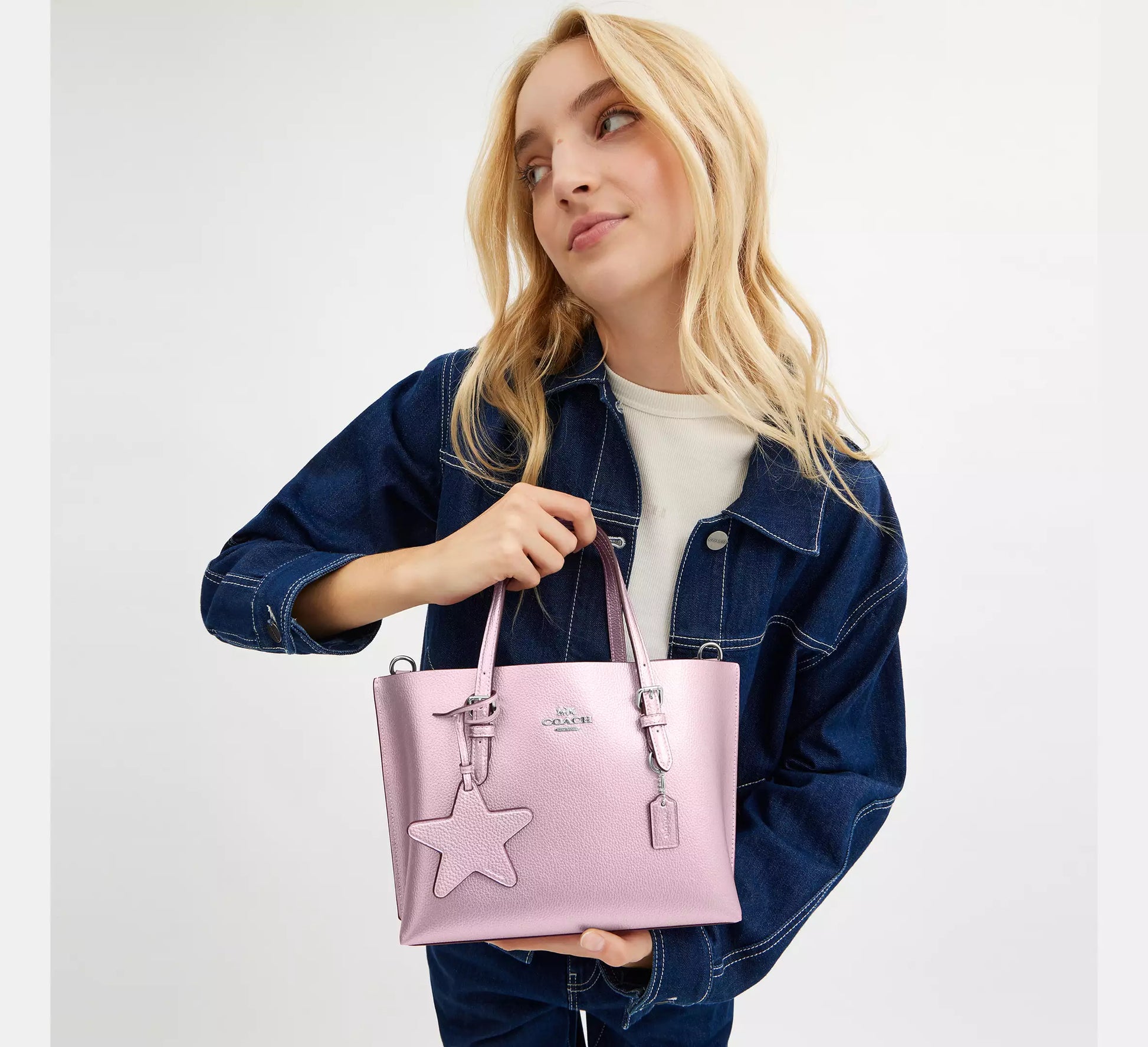 Coach Mollie Tote Bag 25 Silver/Mettalic Pink