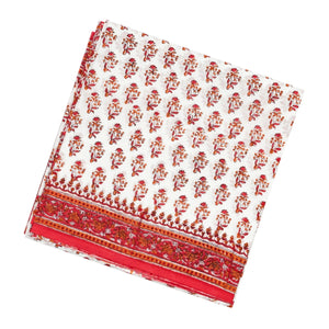 White Woven Jaipur Cotton Saree Printed With Red Floral  Motifs
