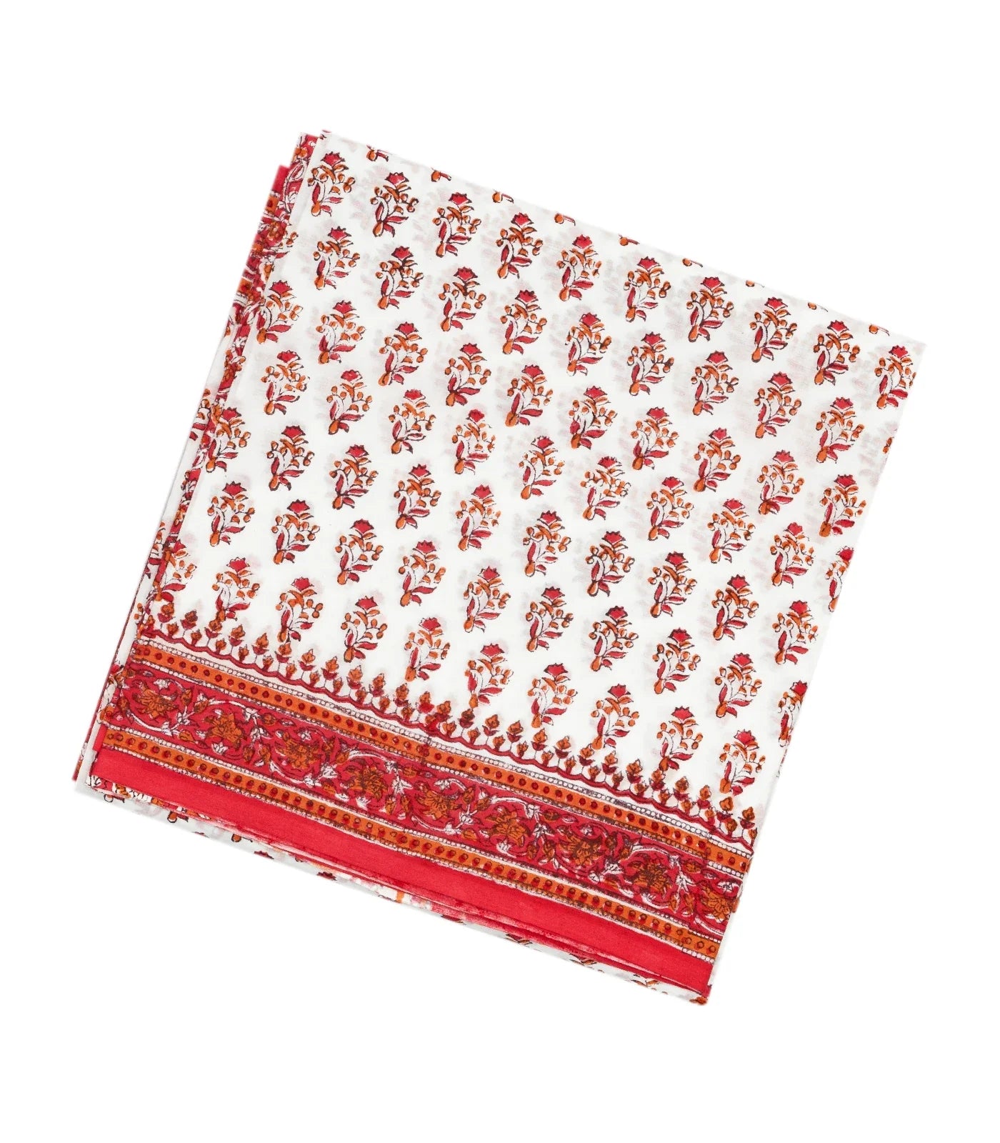 White Woven Jaipur Cotton Saree Printed With Red Floral  Motifs