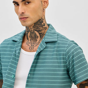 Turquoise Box Fit Stripes Shirt