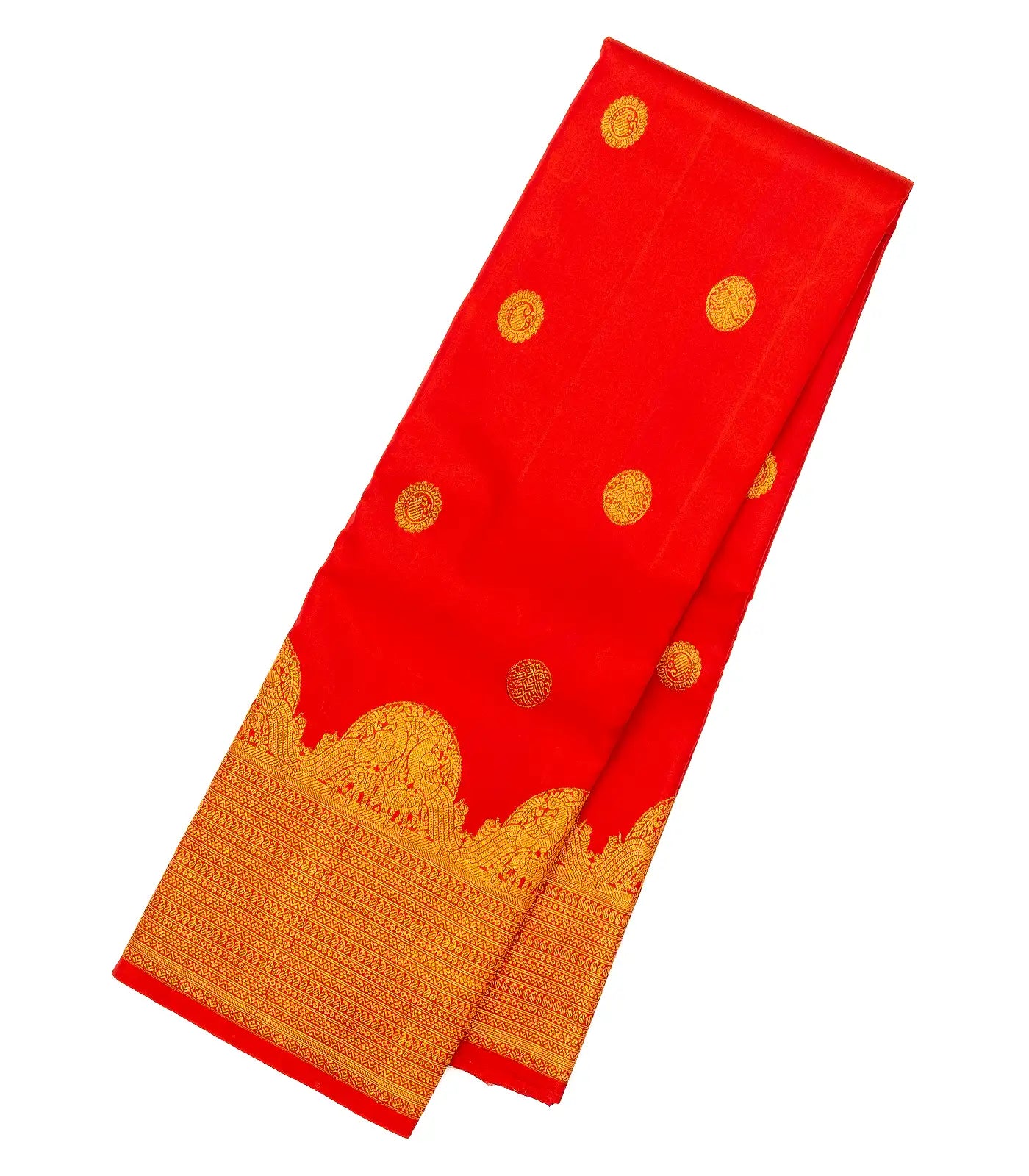 Red Handloom Kanchipuram Silk Saree With Gandaberunda Motifs