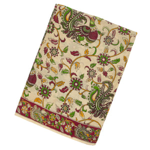 Cream Handloom Kalamkari Cotton Saree With Printed Annam Motifs