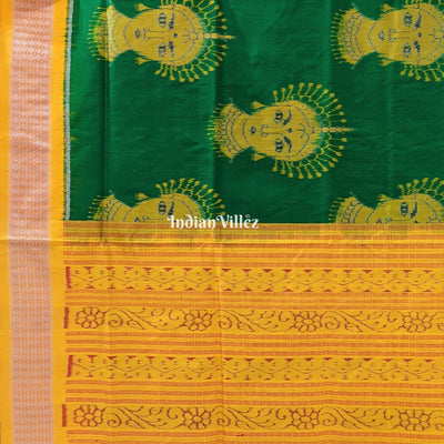 Green Yellow Nartaki Face Head Sambalpuri Ikat Silk Saree