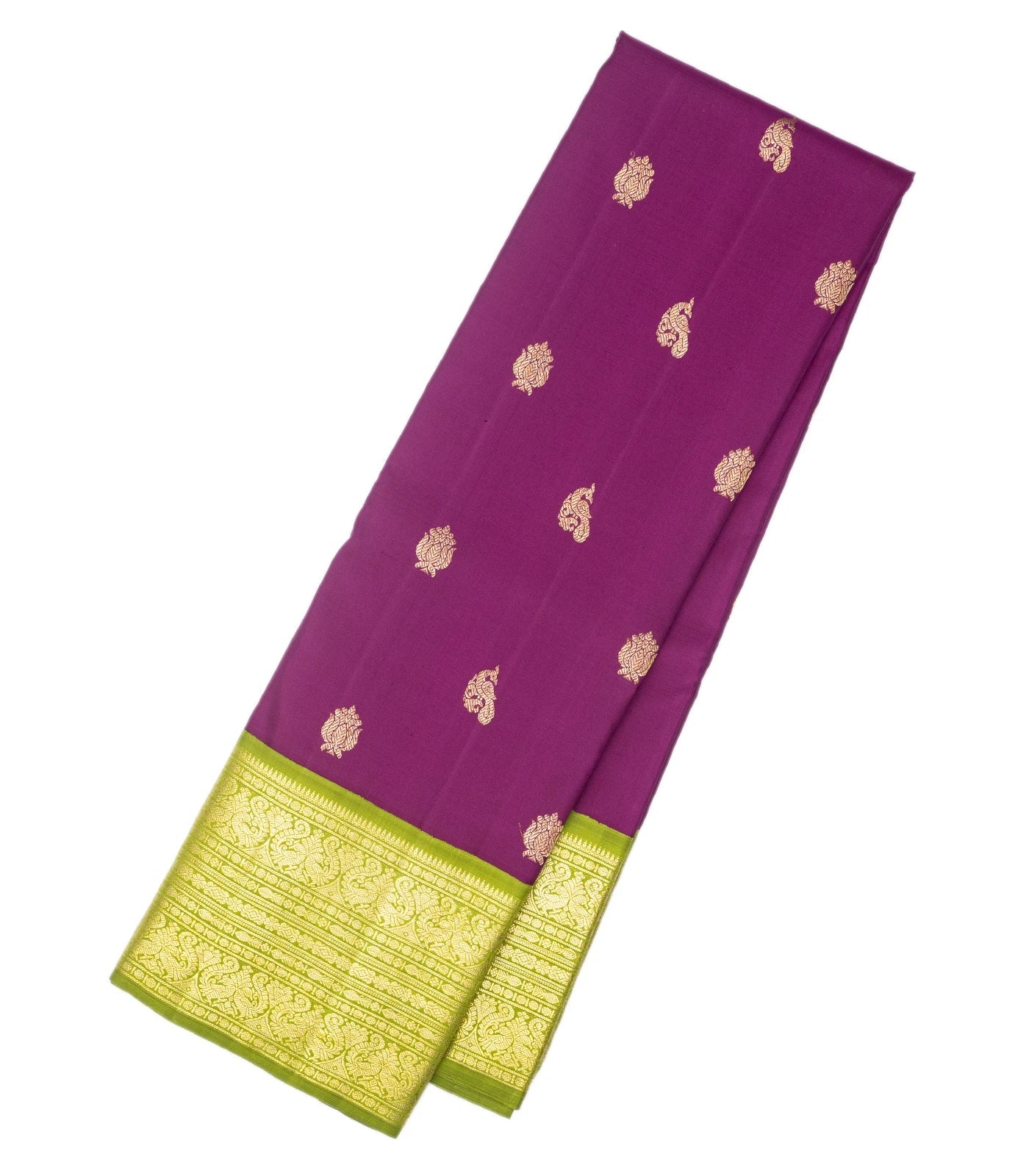 Magenta Handloom Kanchipuram Korvai Silk Saree With Peacock Motifs