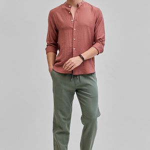 Coral Mandarin Linen Blend Shirt