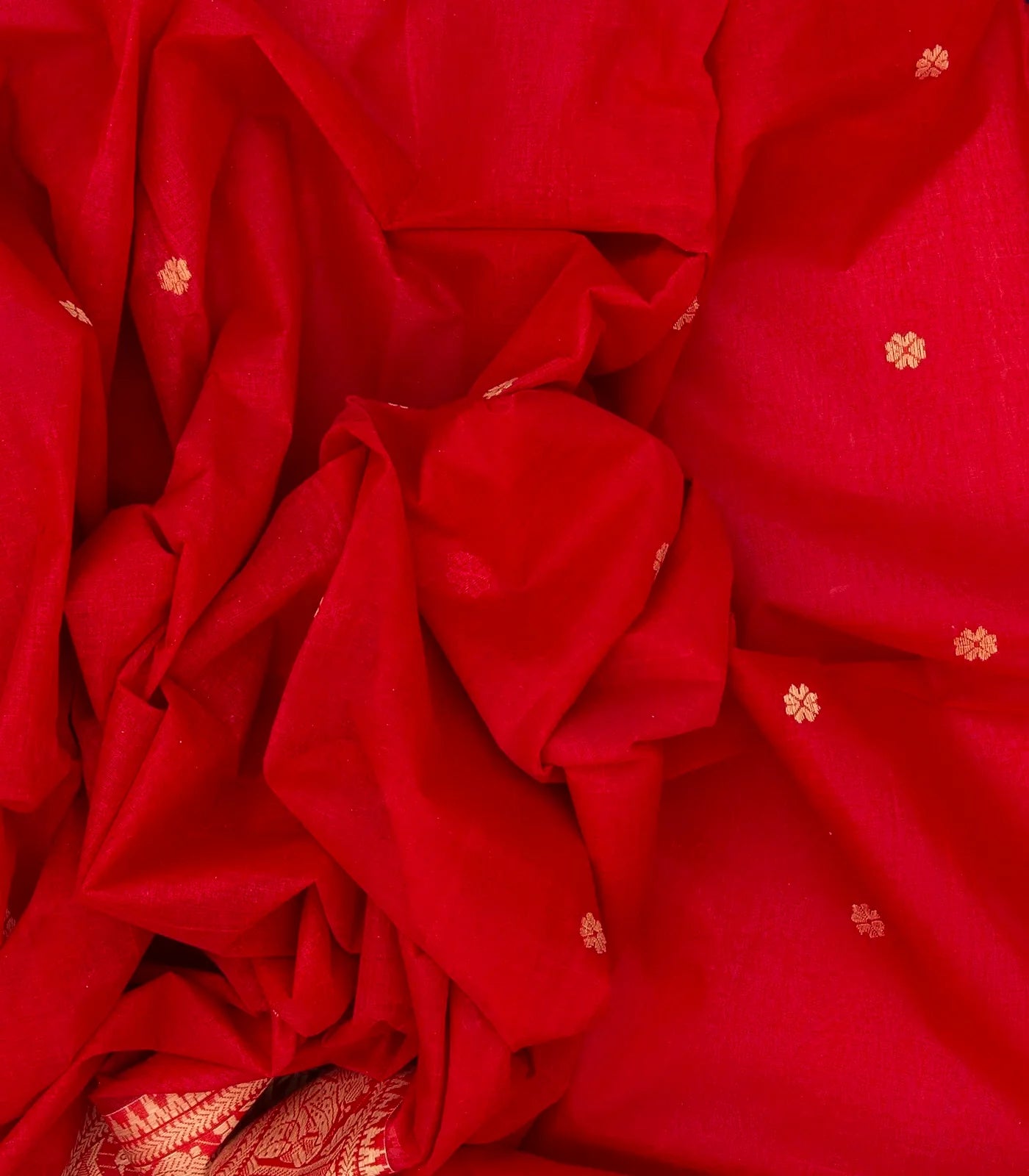 Red Bengal Cotton Saree With Kamalam Motifs