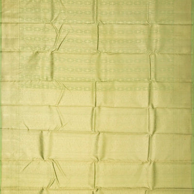 Cardamom Green Handloom Kanchipuram Silk Saree With Stripes & Floral Motifs