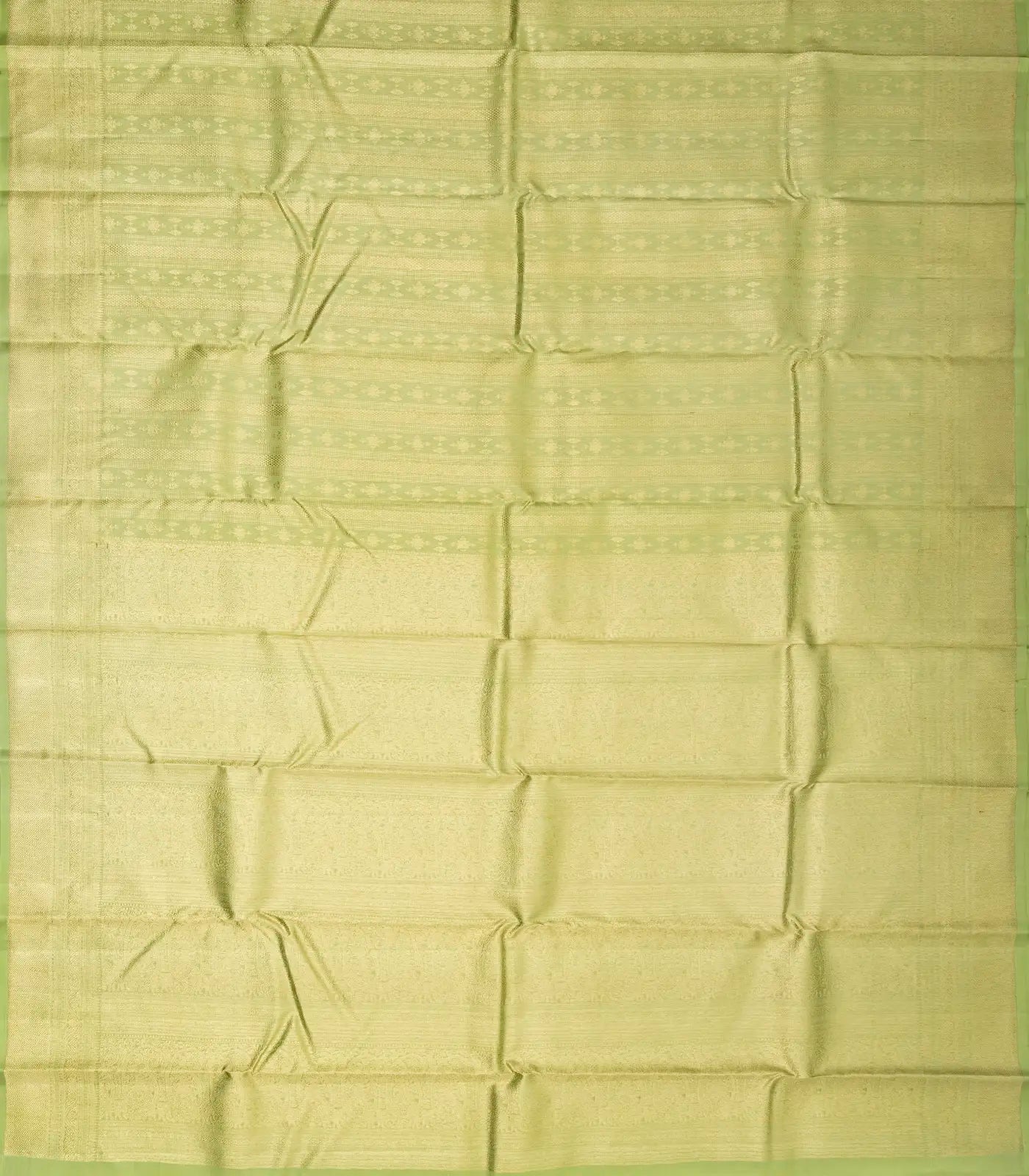 Cardamom Green Handloom Kanchipuram Silk Saree With Stripes & Floral Motifs