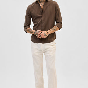 Brown Slim Fit Stripes Shirt