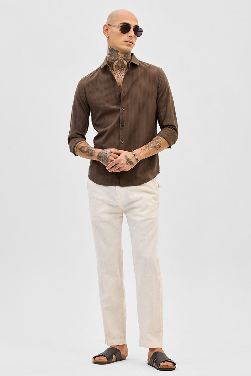 Brown Slim Fit Stripes Shirt