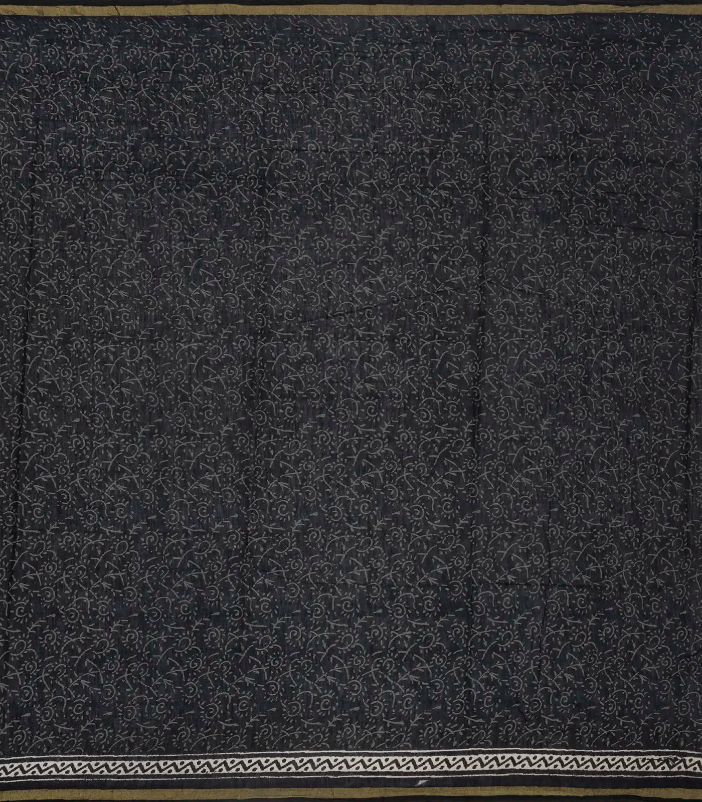 Black Woven Jaipur Cotton Saree With Printed Floral Bud Motifs