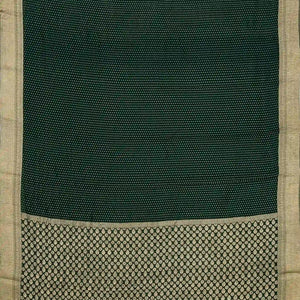 Bottle Green Mysore Crepe Silk Saree With Floral Motifs & Zari Border