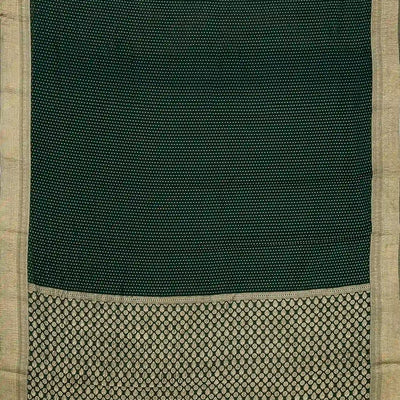 Bottle Green Mysore Crepe Silk Saree With Floral Motifs & Zari Border