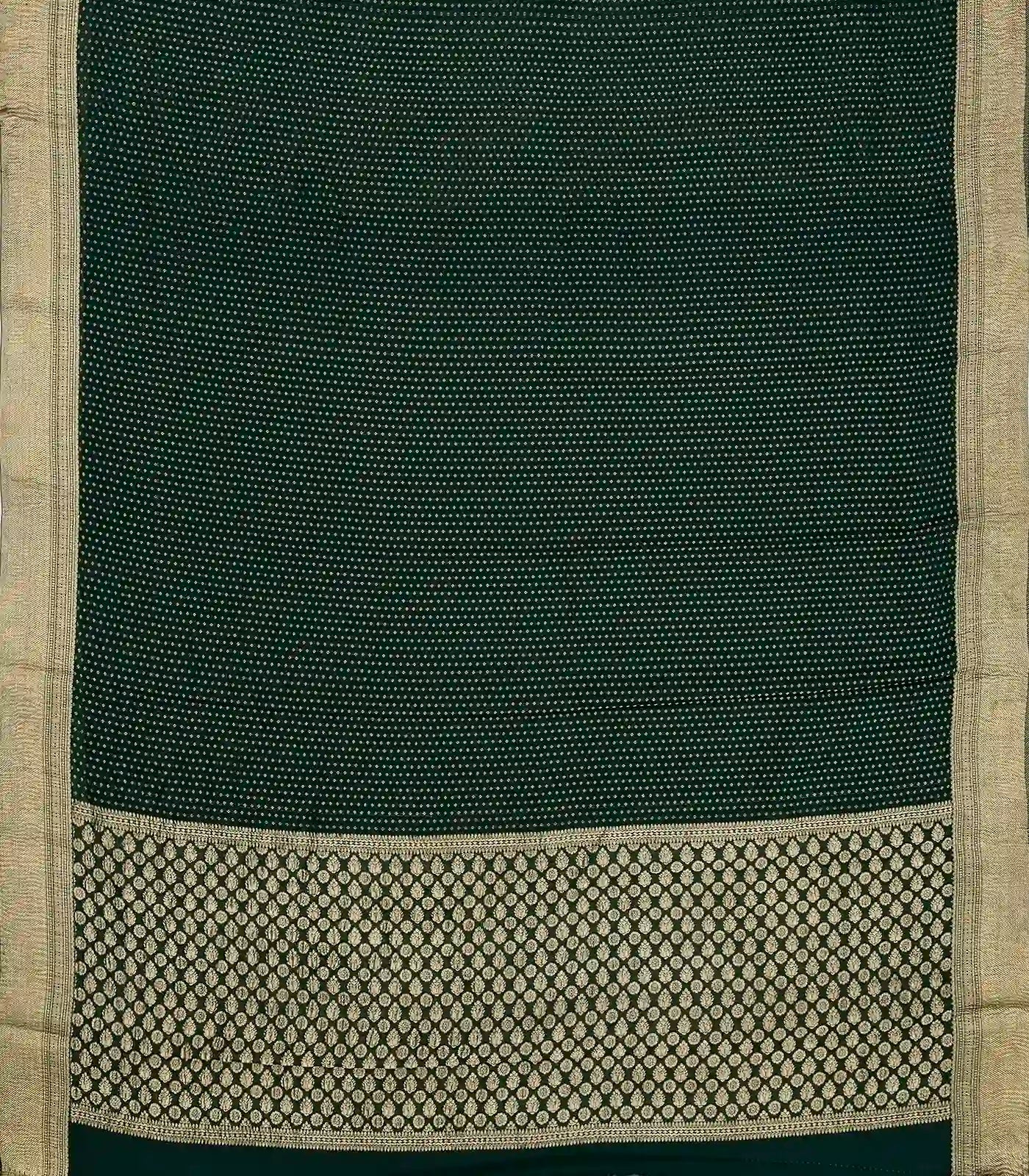 Bottle Green Mysore Crepe Silk Saree With Floral Motifs & Zari Border