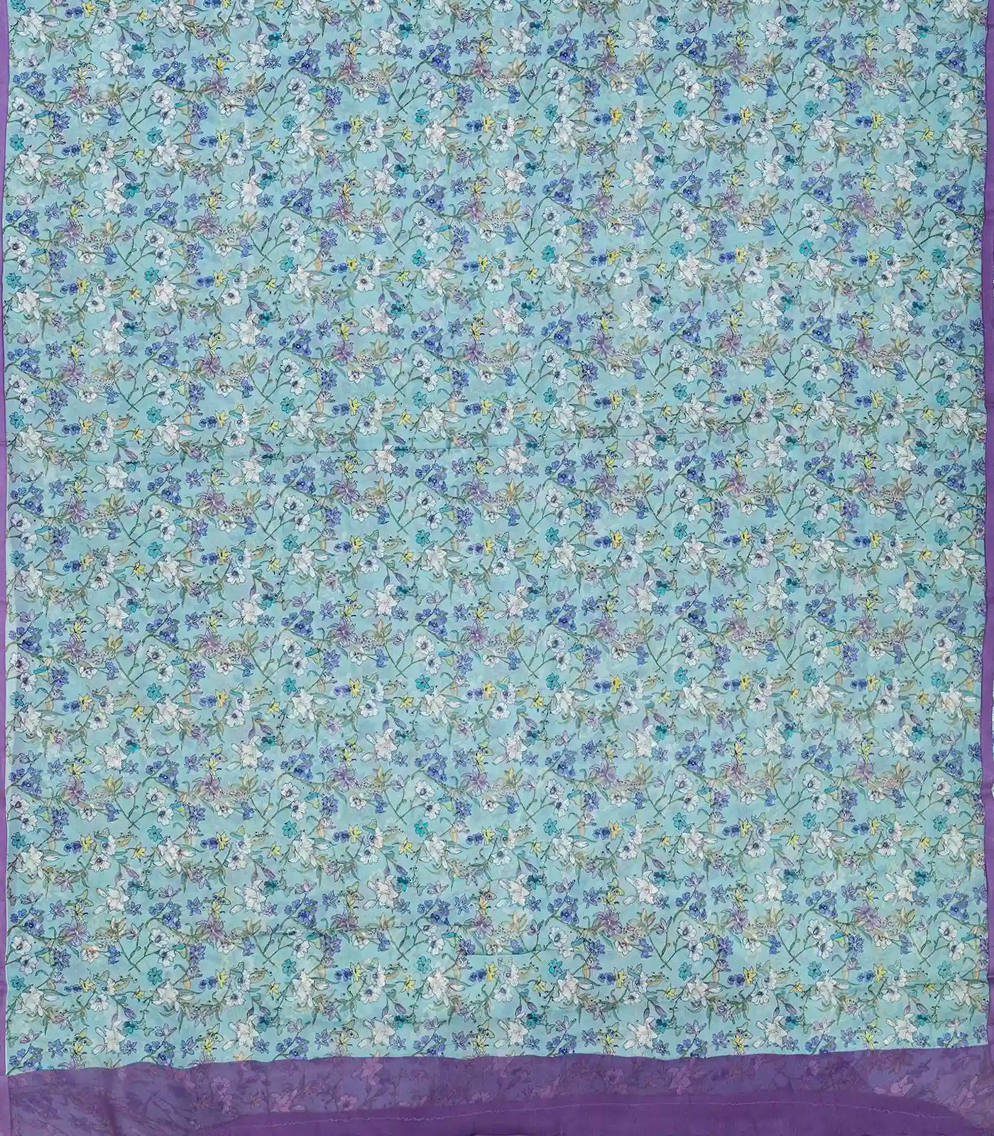 Light Blue Woven Digital Printed Chiffon Silk Saree With Floral Motifs