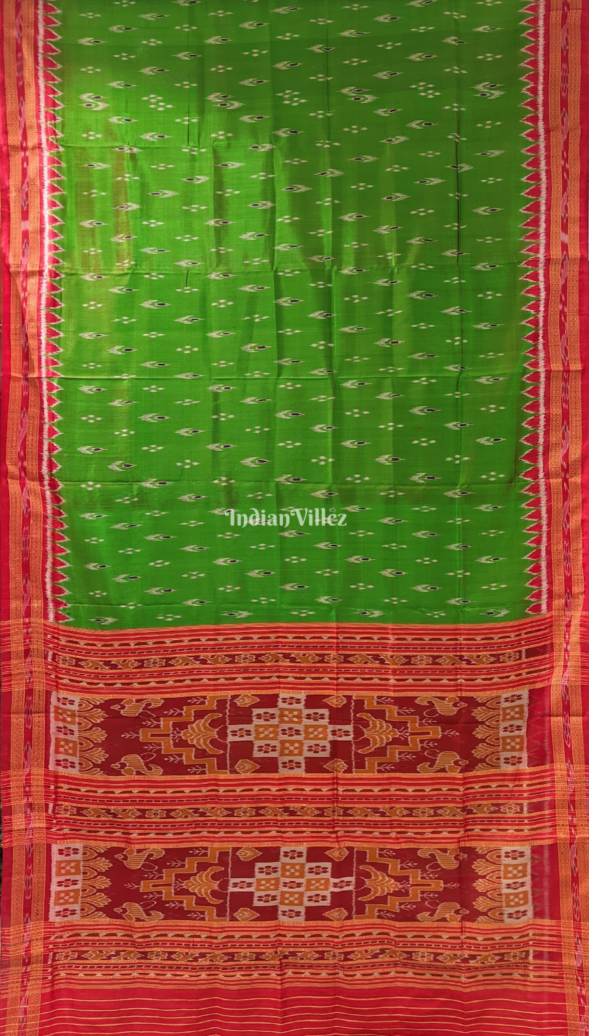Parrot Green Red  Mayur Chandrika Khandua Silk Saree