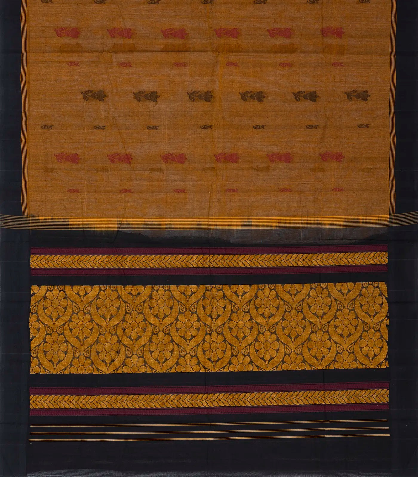 Oil Mustard Handloom Rasipuram Cotton Saree With Floral Buttas