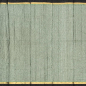 Shadow Green Handloom Kanchi Cotton Saree With Tree Buttas & Black Border