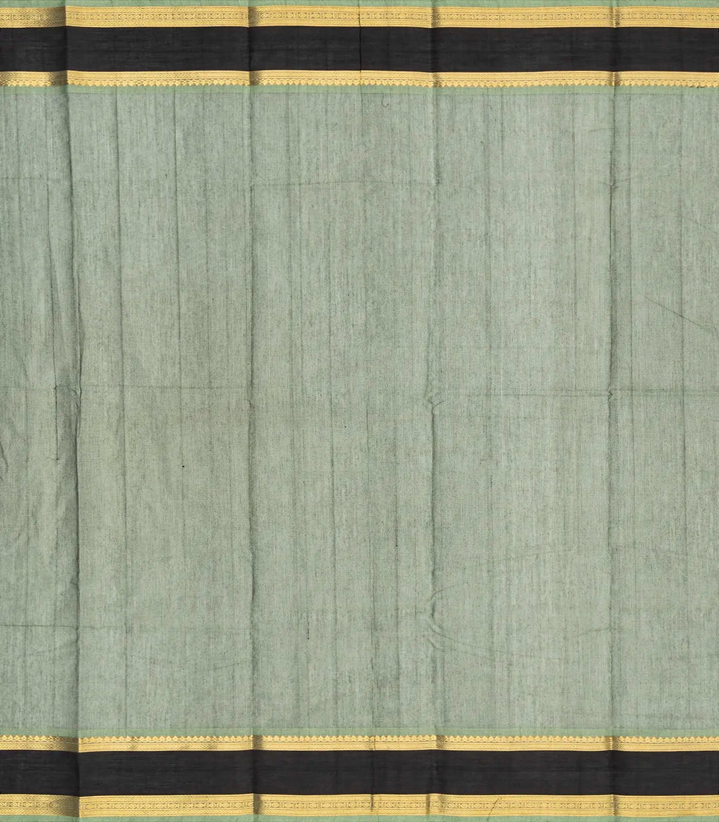 Shadow Green Handloom Kanchi Cotton Saree With Tree Buttas & Black Border