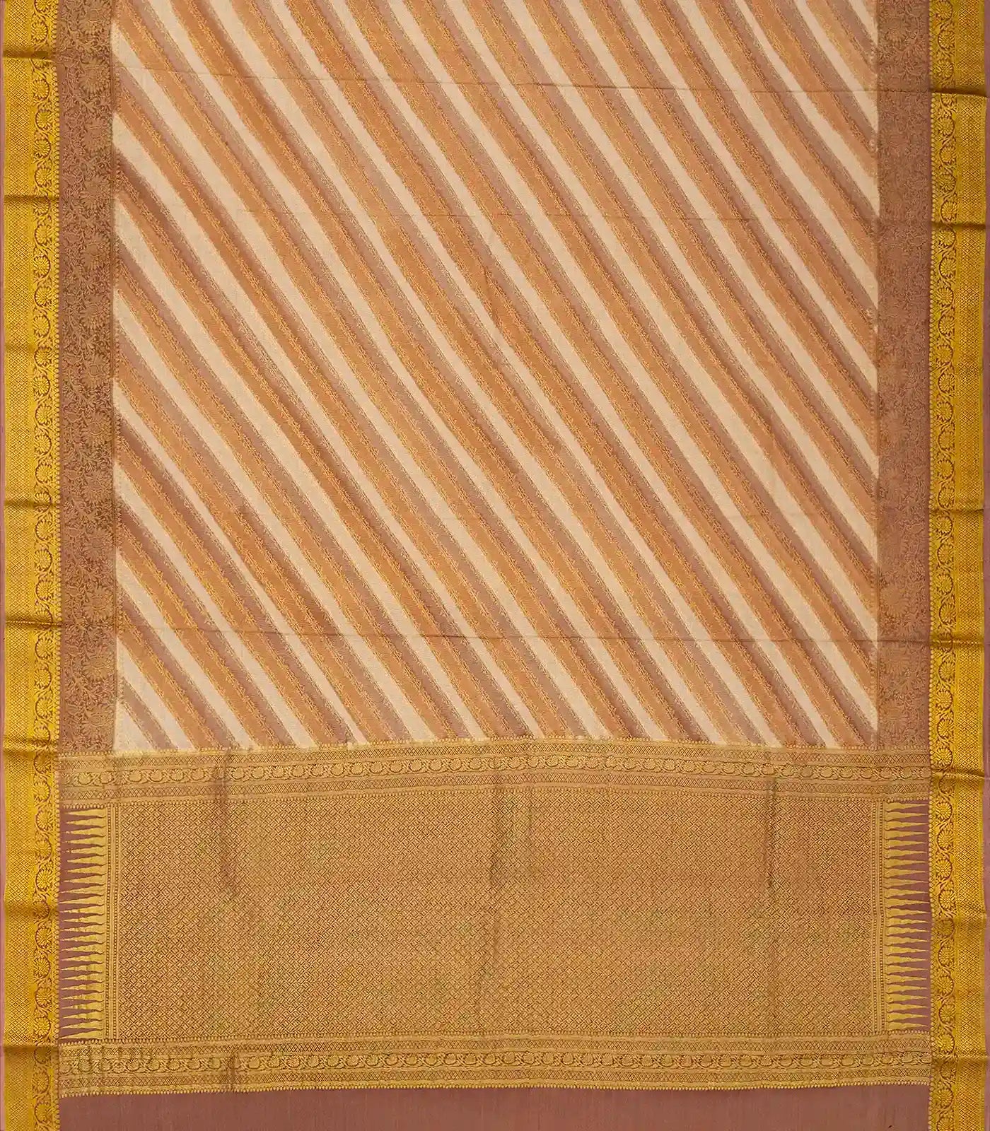 Peach Mysore Crepe Silk Saree With Diagonal Stripes