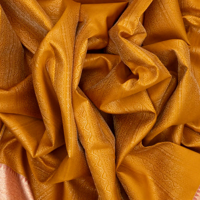 Oil Mustard Handloom Kanchipuram Silk Saree With Small Motifs Stripes