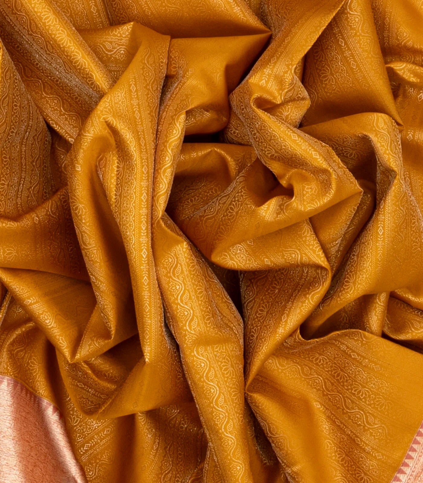 Oil Mustard Handloom Kanchipuram Silk Saree With Small Motifs Stripes