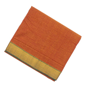 Rust Mangalagiri Cotton Saree With Stripes & Zari Border