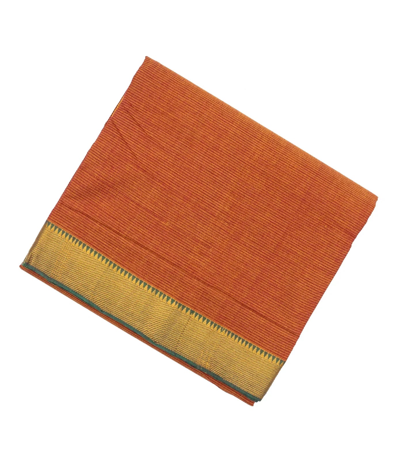 Rust Mangalagiri Cotton Saree With Stripes & Zari Border