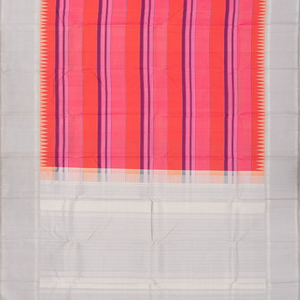 Peach & Pink Handloom Kanchipuram Korvai Silk Saree With Stripes